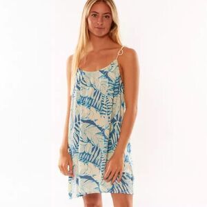 Sisstrevolution Palm City Dress Blue Cream Tropical Print NWT Size Small